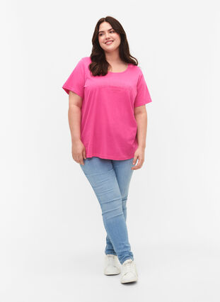 Bawelniana koszulka z nadrukiem tekstowym, Shocking Pink W. LOS, Model image number 2