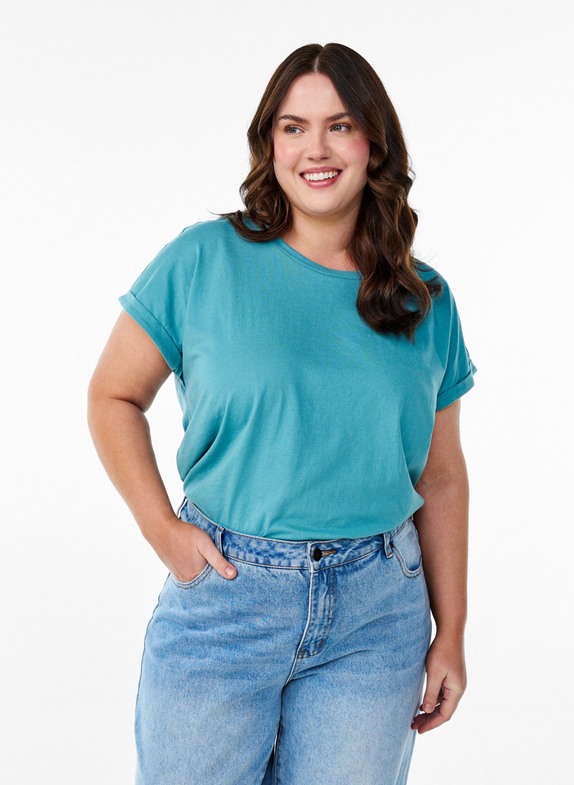 T-shirt z kr&oacute;tkim rekawem z mieszanki bawelny, Niebieskie, Model