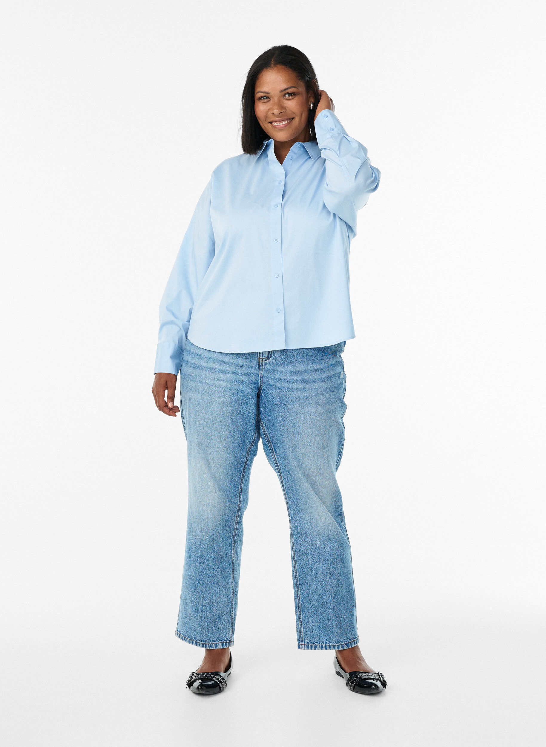 Zizzi Klasyczna bawelniana koszula o luznym kroju, Niebieskie, Model image number 1