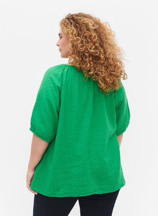 Bawelniana bluzka z rekawami 1/2, Bright Green, Model image number 1