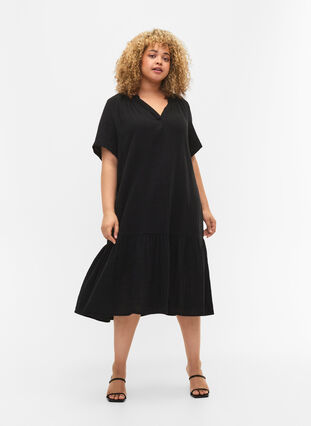 Bawelniana sukienka z krótkimi rekawami, Black, Model image number 2