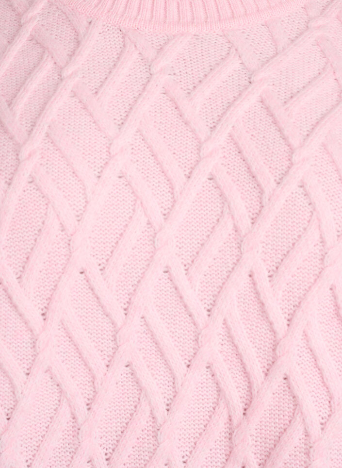 Bluzka dzianinowa z warkoczowym splotem i okraglym dekoltem, Różowy, Packshot image number 2