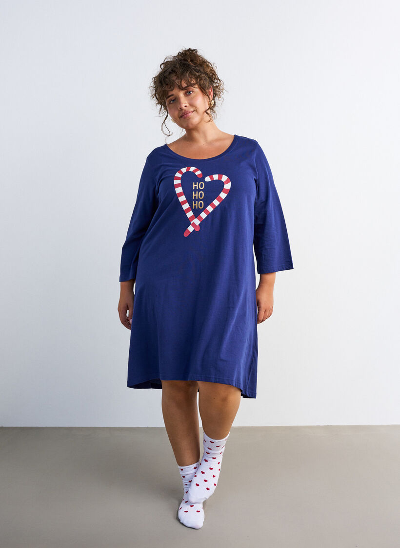 Koszula nocna z bawelna organiczna z motywem swiatecznym, Niebieskie, Model image number 1