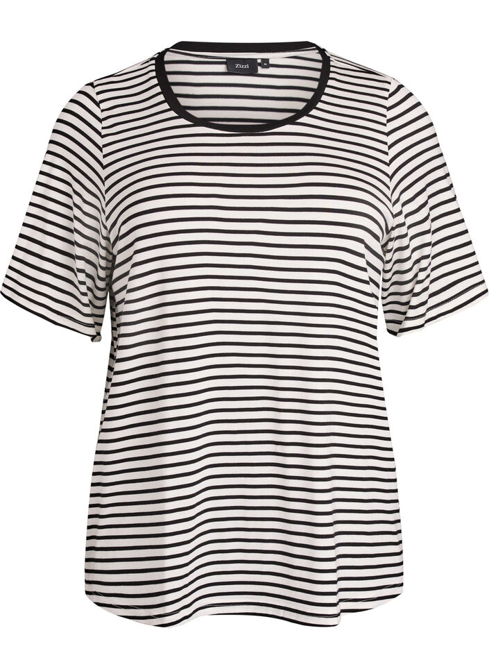 Koszulka z TENCEL&trade; Lyocell i paskami, Biały, Packshot image number 0