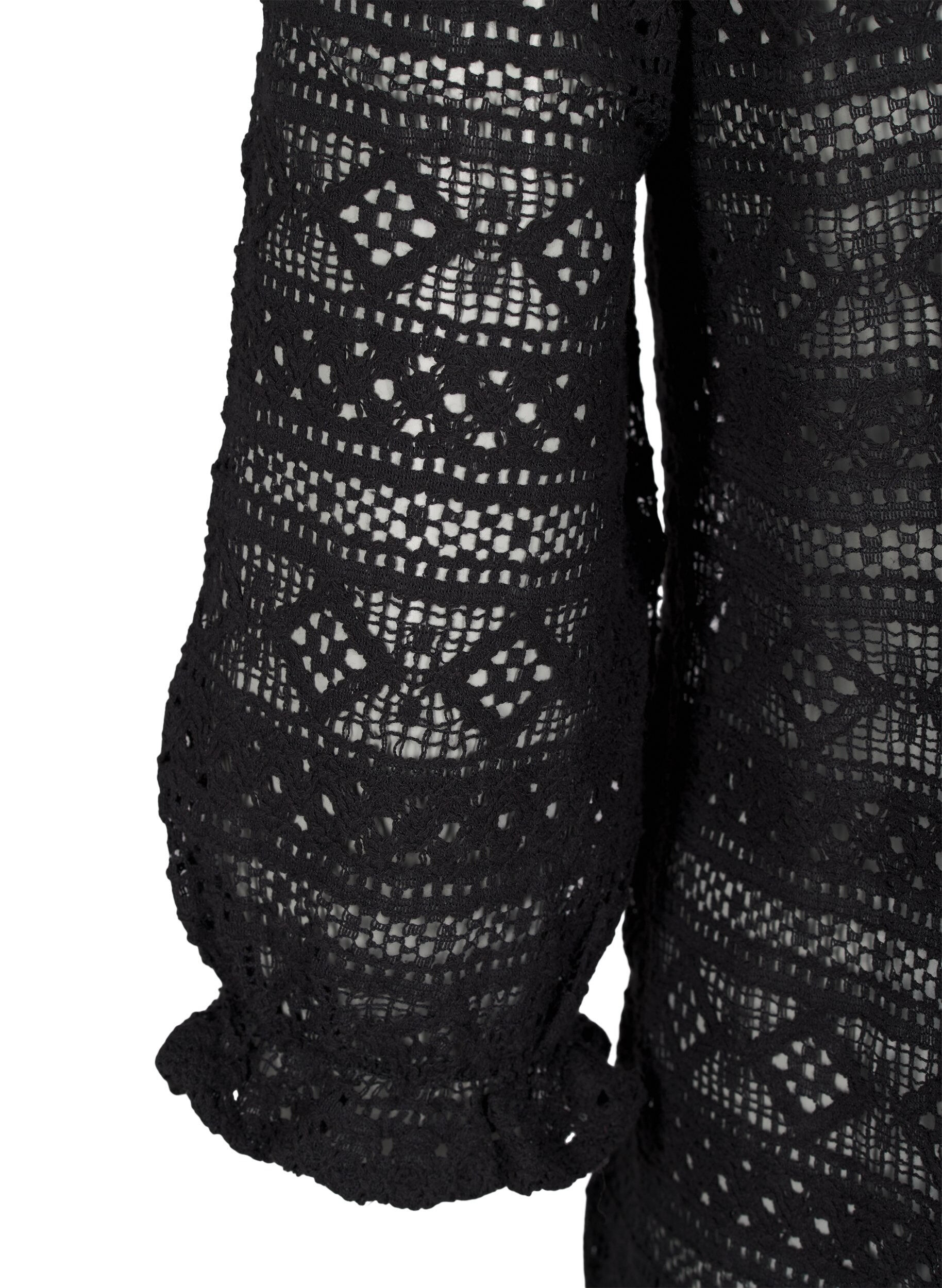 Zizzi Bluzka z dziurkami i rekawami 3/4, Czarne, Packshot image number 3