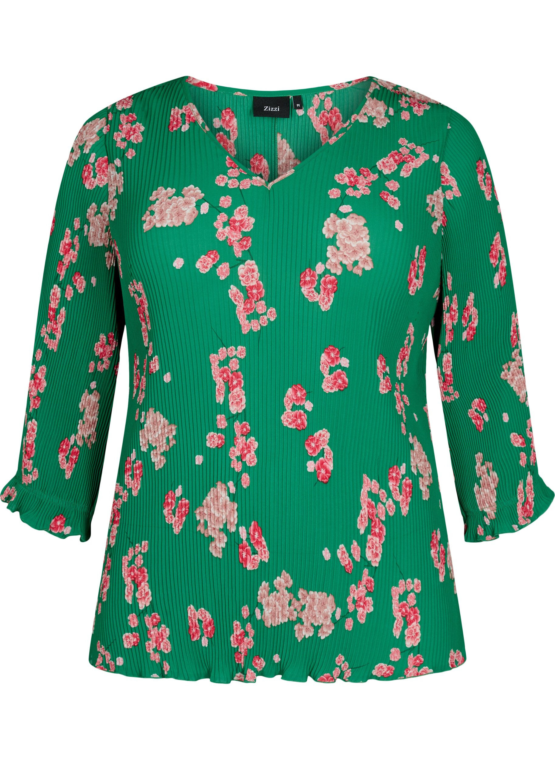 Zizzi Plisowany top z rekawami 3/4, Jolly Green Flower, Packshot image number 0