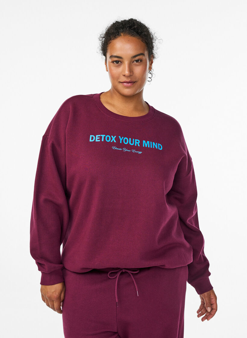 Bluza z nadrukiem tekstowym, Ciemnobordowy, Model image number 0