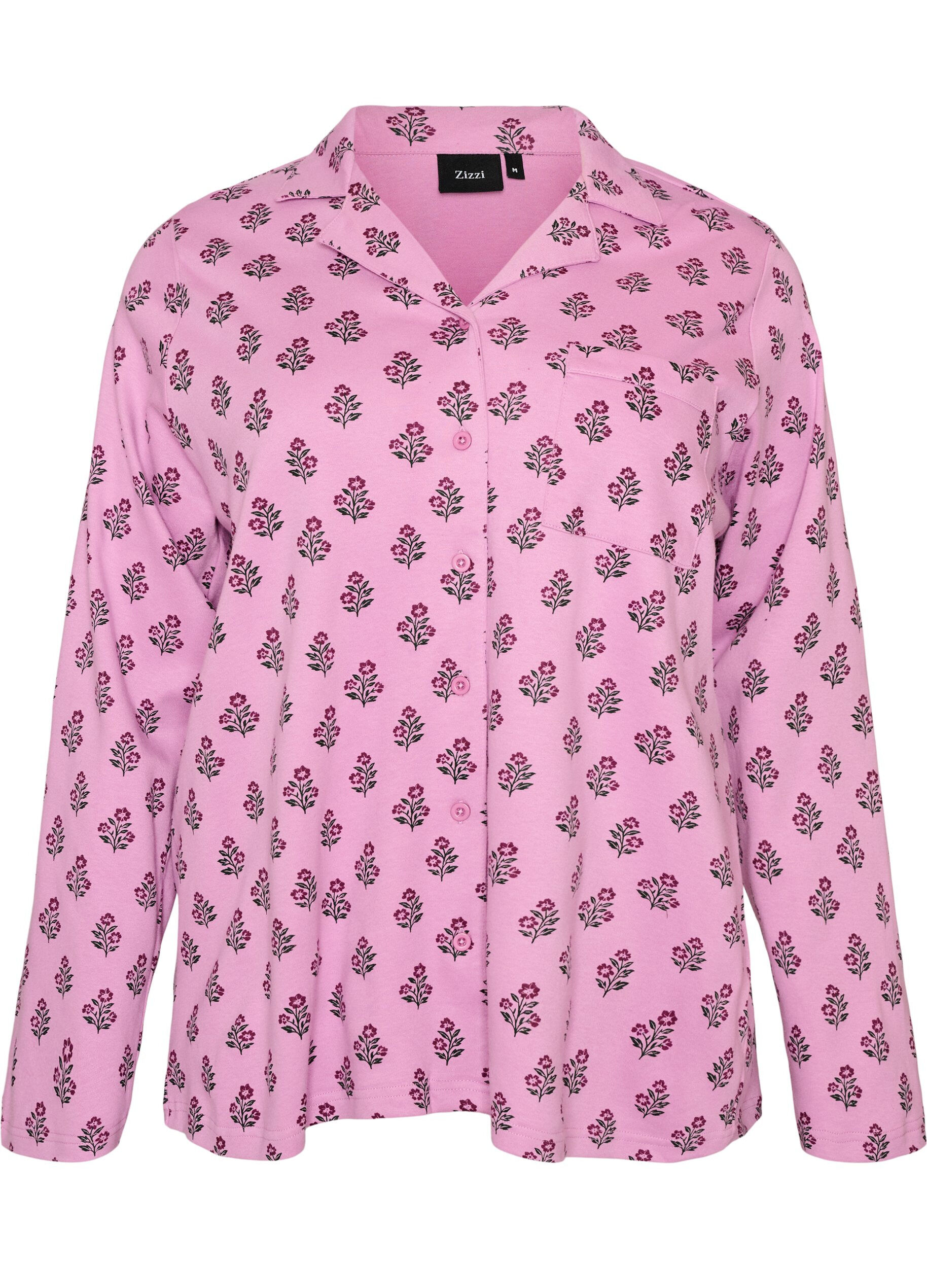 ZizziBawelniana koszula pizamowa z kieszenia na piersi, R&oacute;żowy, Packshot image number 0
