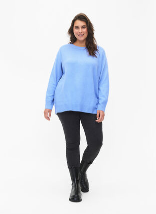 Sweter z dlugim rekawem i okraglym dekoltem, Blue Bonnet Mel., Model image number 2