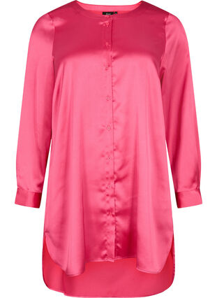 Dluga blyszczaca koszula z rozcieciem, Pink Flambé, Packshot image number 0