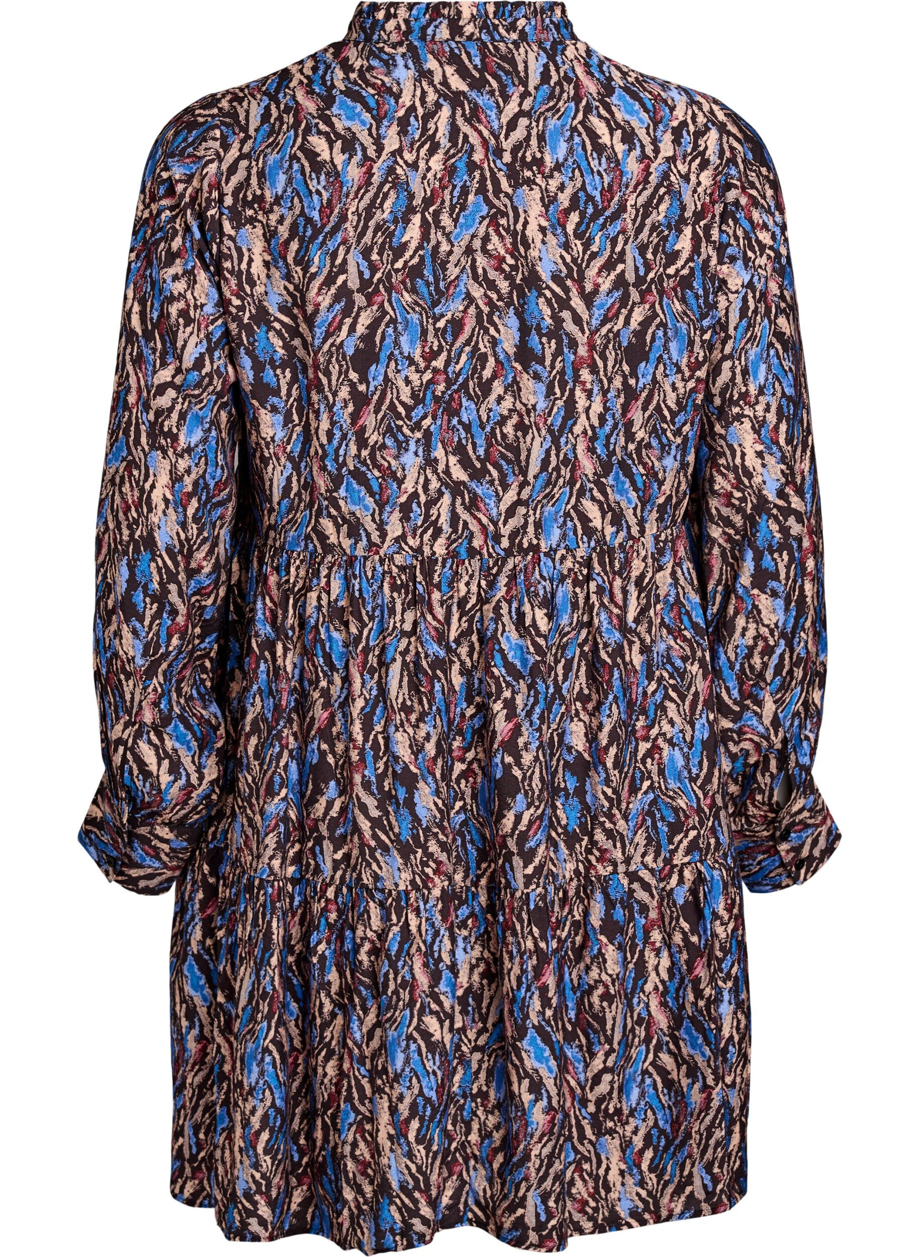 Zizzi Sukienka w kroju A z falbanka na kolnierzu, Niebieskie, Packshot image number 1