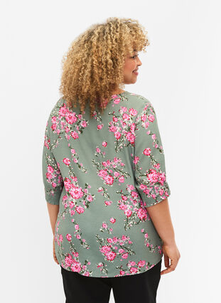 Wiskozowa bluzka z guzikami, Spray Green Flower, Model image number 1