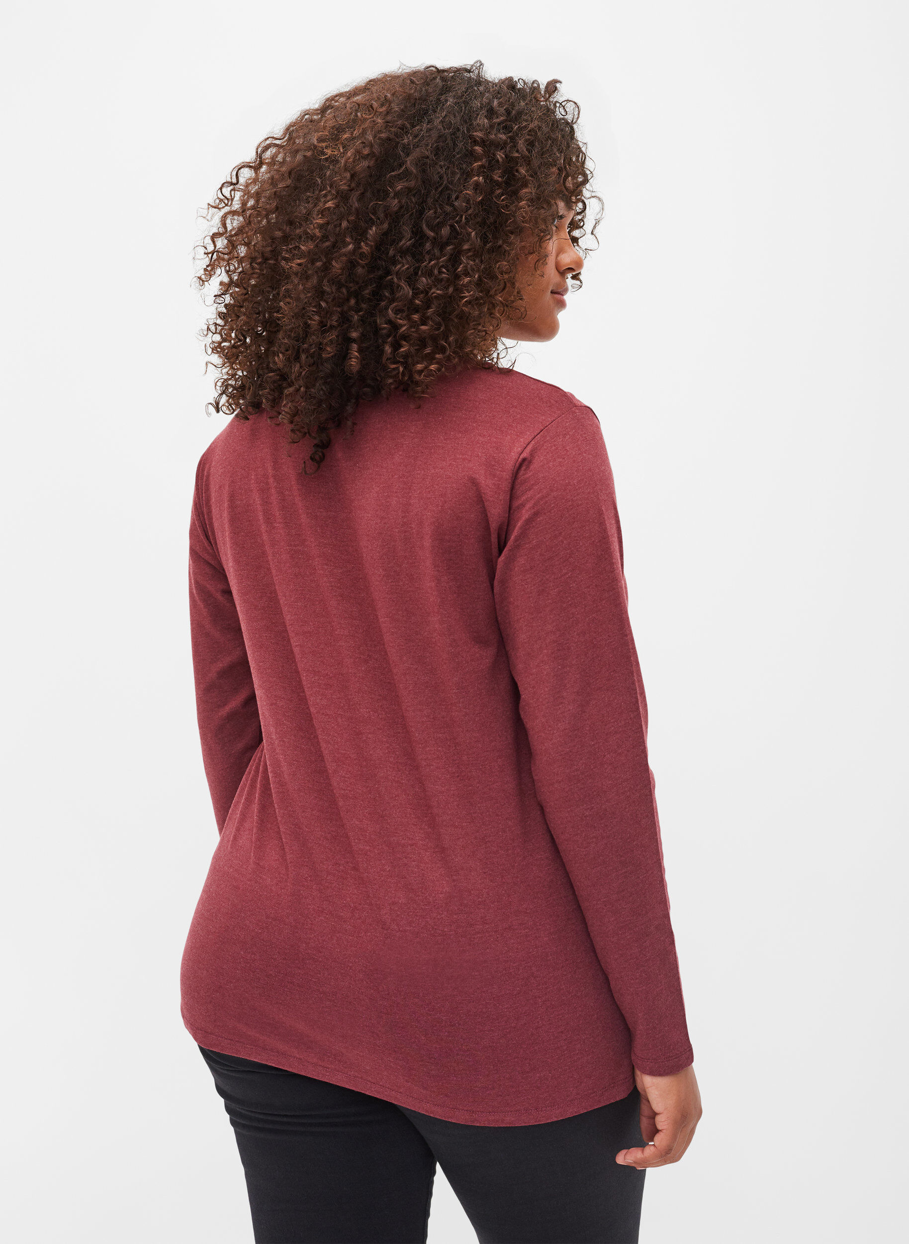 Zizzi Basic blouse with long sleeves, Cabernet Melange, Model image number 1