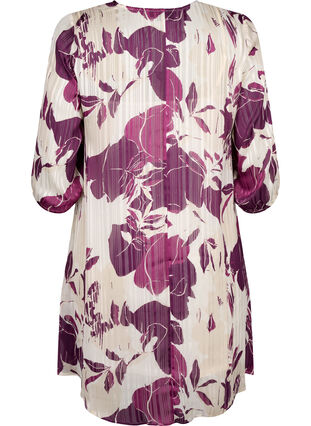 Sukienka z dekoltem w szpic i rekawami 3/4 z nadrukiem, D.Purple Graphic AOP, Packshot image number 1