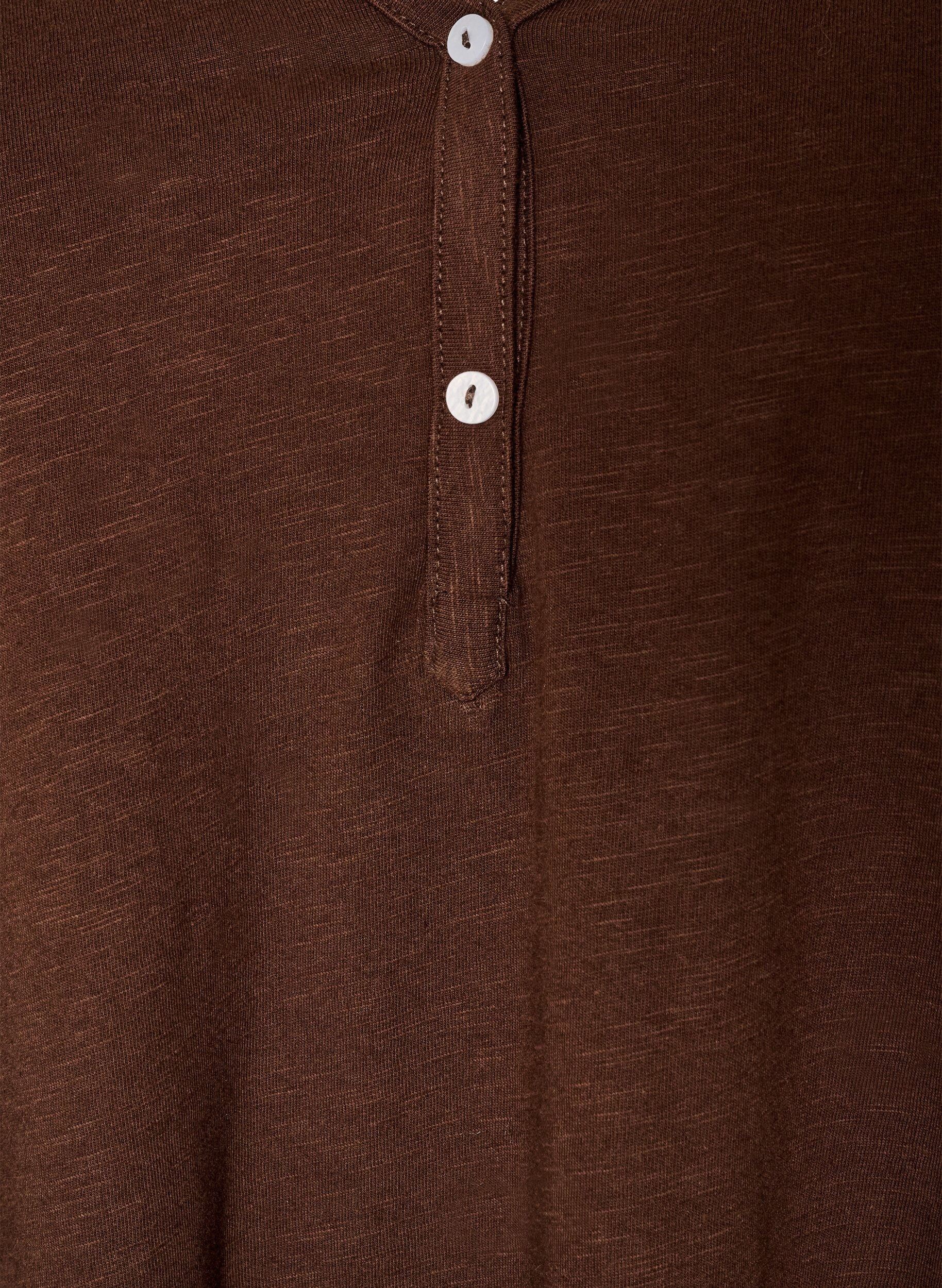 ZizziKoszula z dlugim rekawem z dekoltem w ksztalcie litery V i guziki, Brązowy, Packshot image number 2