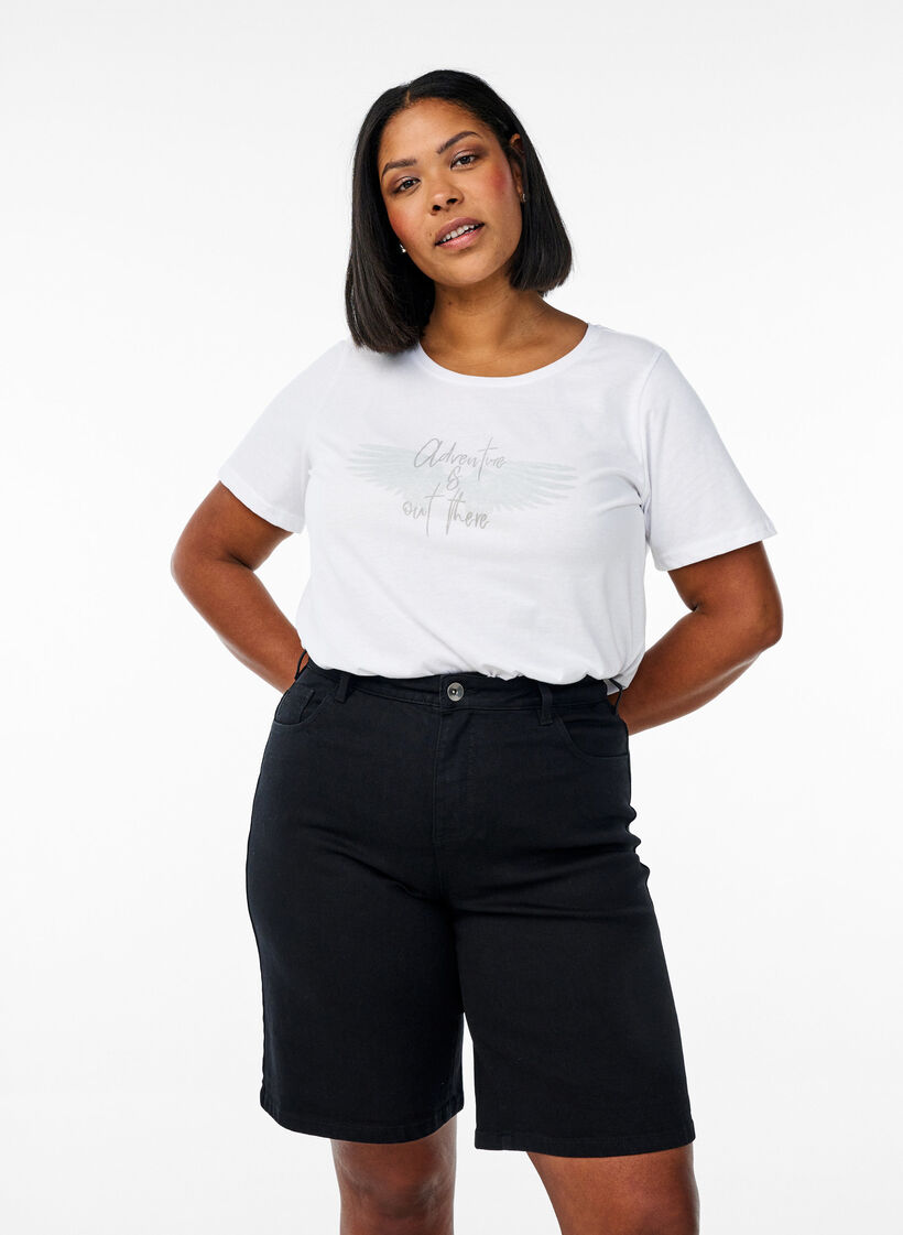 FLASH – Luzne szorty jeansowe z wysoka talia, Czarne, Model image number 0