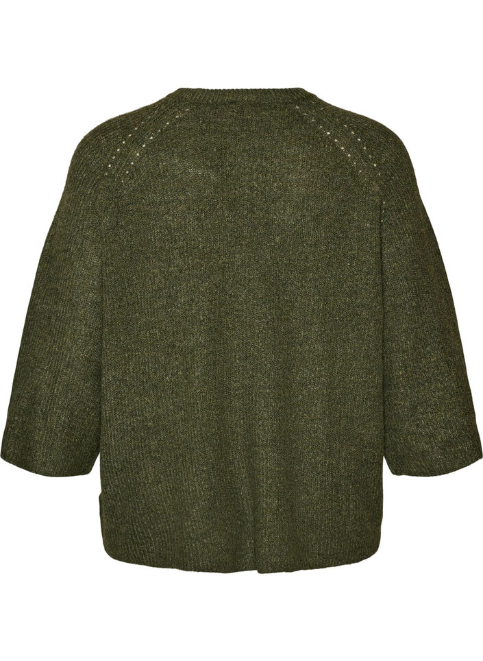 Prazkowany sweter z rekawami 3/4, Zielony, Packshot image number 1