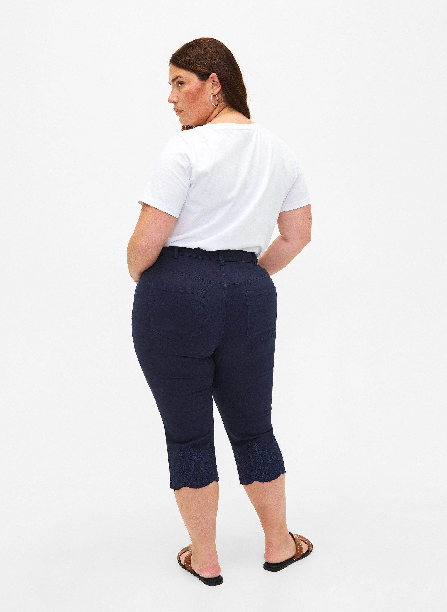 Zizzi Wysokie spodnie 3/4 z haftem angielskim, Night Sky, Model image number 1