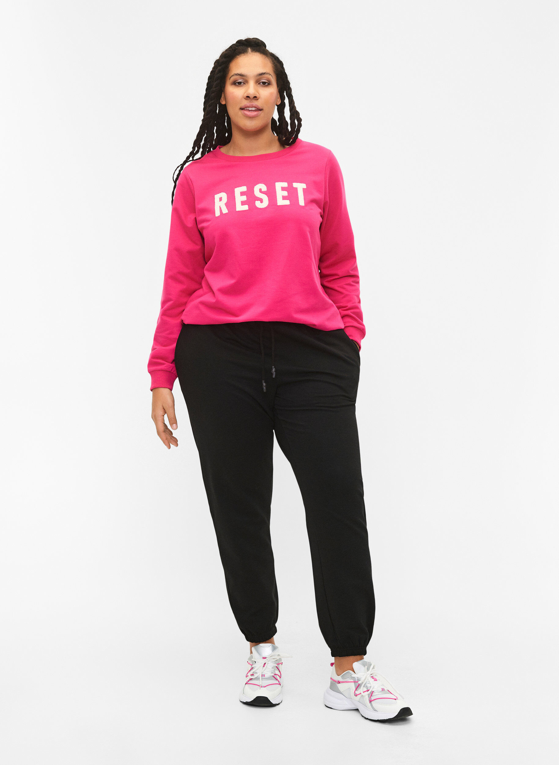Zizzi Bluza z tekstem, Fuchsia P. W. Reset, Model image number 2