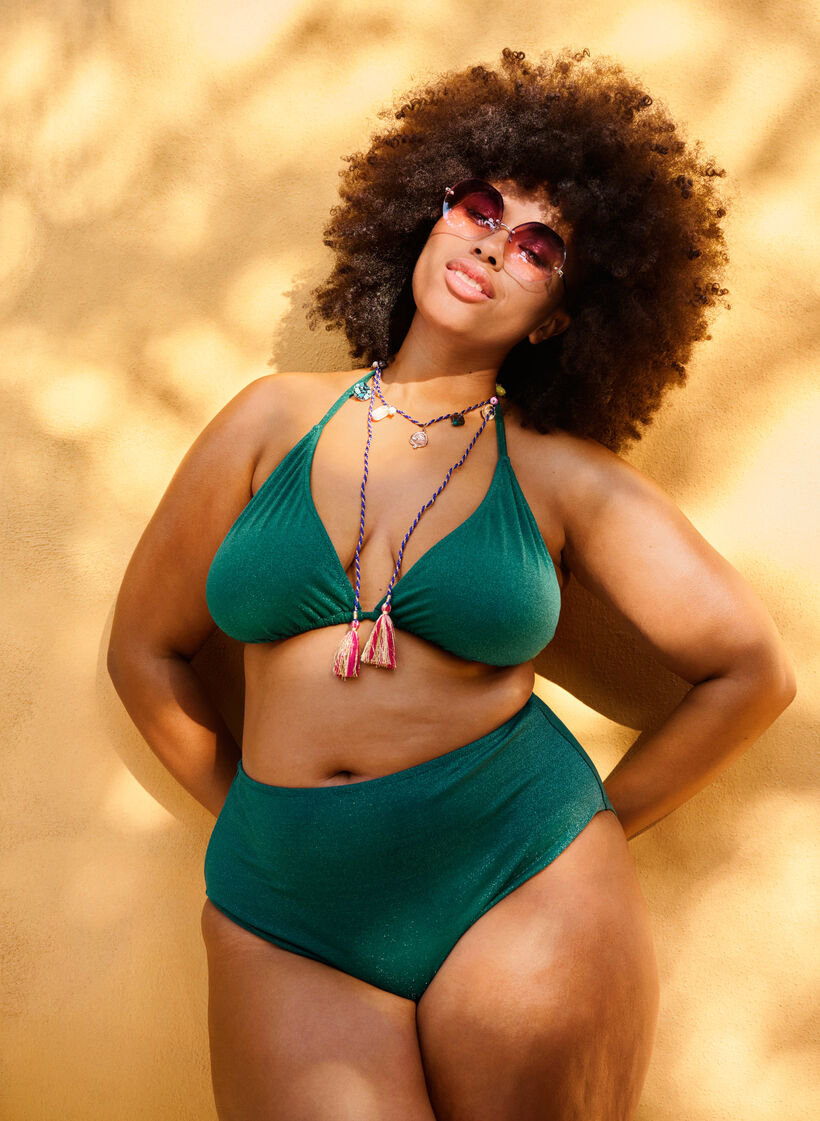 Brokatowe figi bikini z wysokim stanem, Zielony, Image image number 0