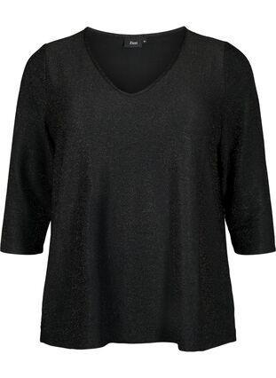 Brokatowa bluzka z rekawami 3/4, Black Black, Packshot image number 0