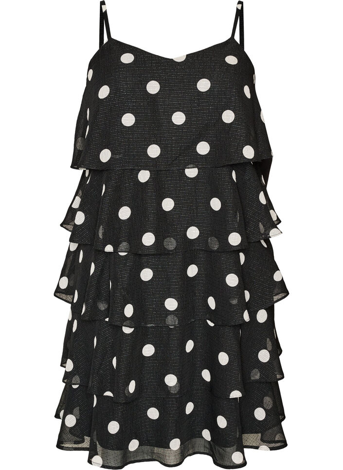 Sukienka warstwowa z falbankami i ramiaczkami typu spaghetti, Czarne, Packshot image number 0