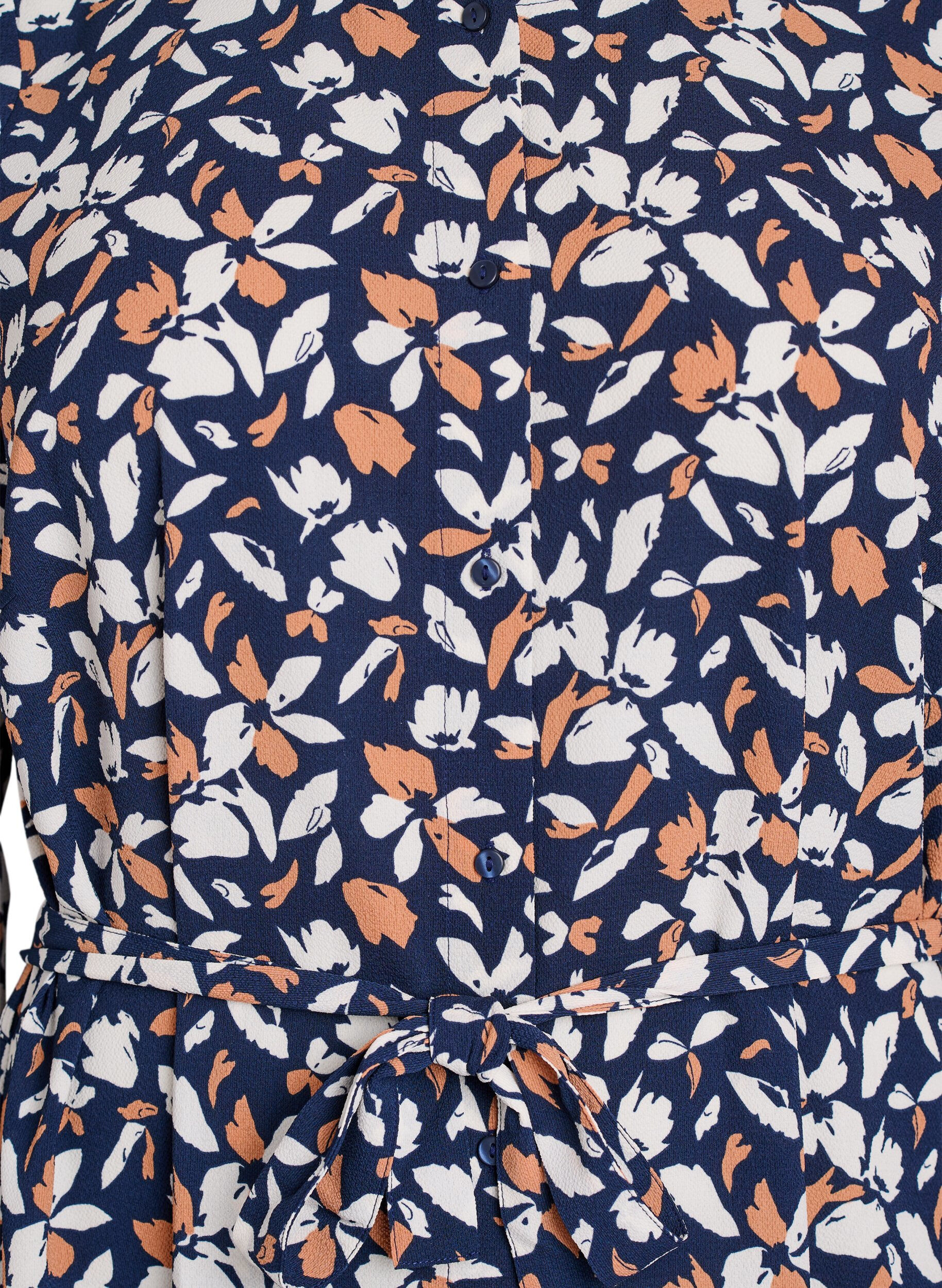 Zizzi Dluga sukienka koszulowa z paskiem do wiazania, Niebieskie, Packshot image number 2