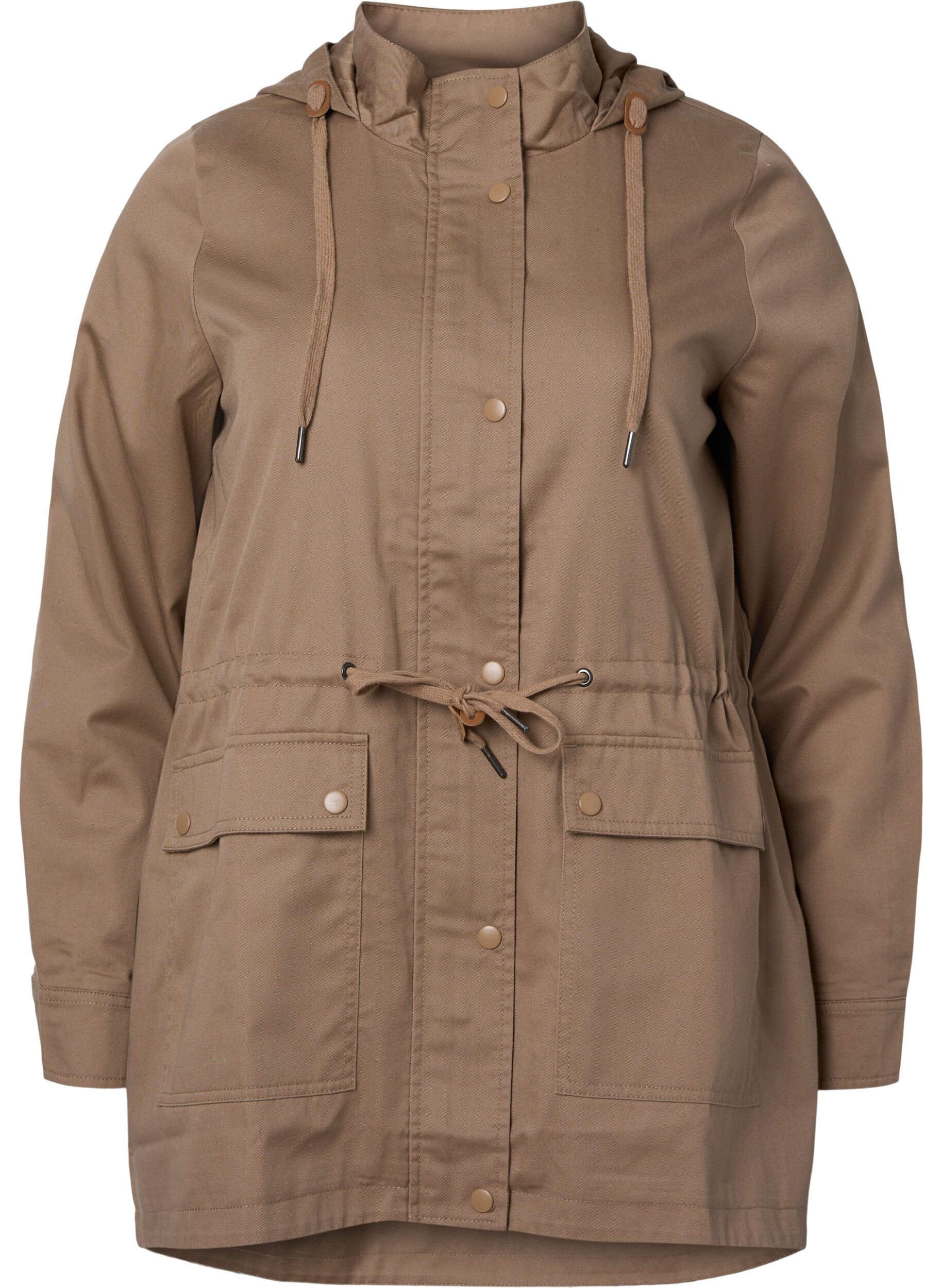 Zizzi Long parka jacket with hood and pockets, Amphora, Packshot image number 0