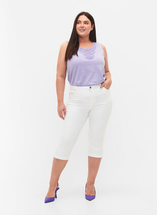 Amy capri jeans z wysokim stanem i bardzo dopasowanym krojem, Bright White, Model image number 0