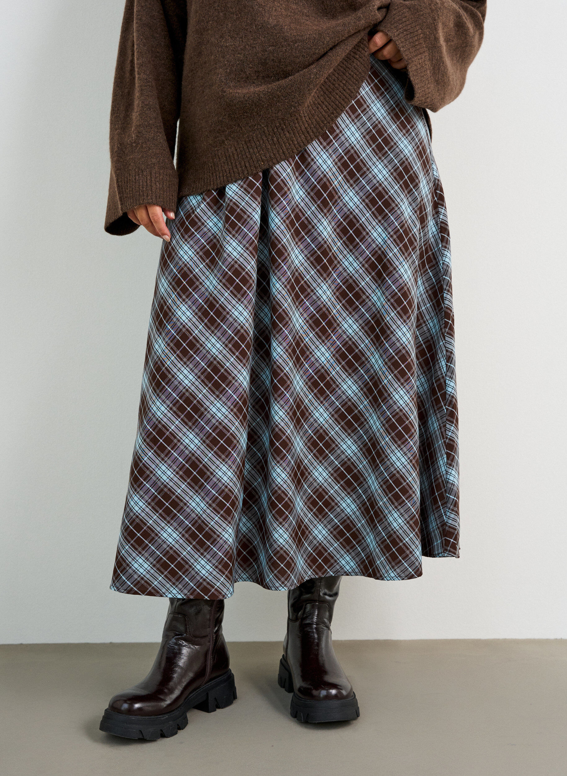 ZizziTrapezowa sp&oacute;dnica maxi w kratke, Niebieskie, Model image number 2