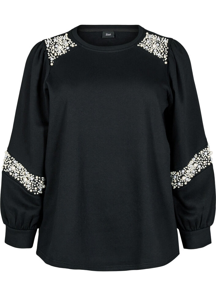 Bluza z perlowymi detalami, Black, Packshot image number 0
