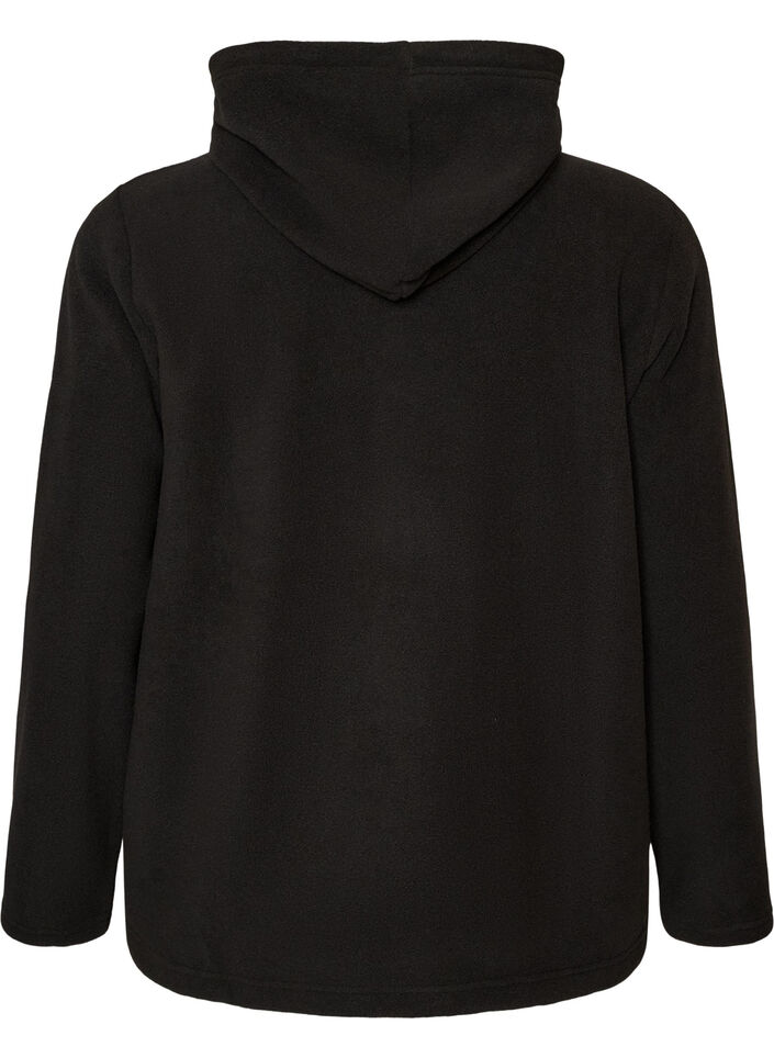 Bluza z kapturem z polaru z wysokim kolnierzem i haftowanym tekstem, Czarne, Packshot image number 1