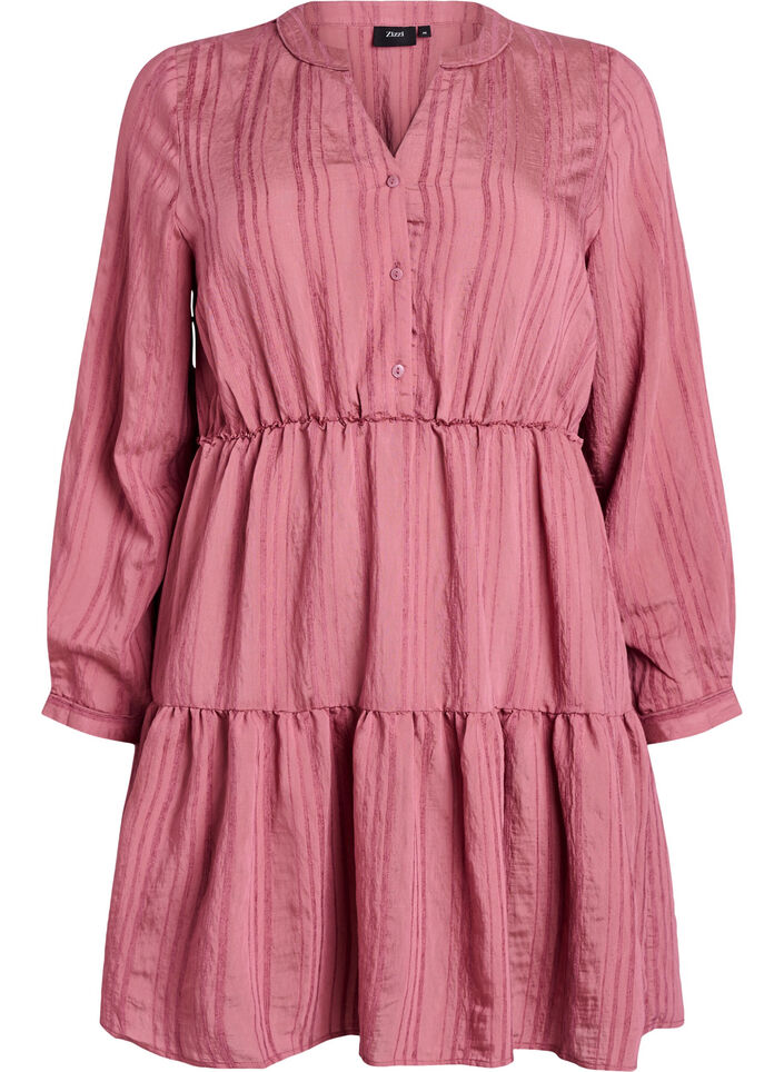 Krótkiej sukienki z tkanym wzorem w paski i elastyczna talia, Różowy, Packshot image number 0