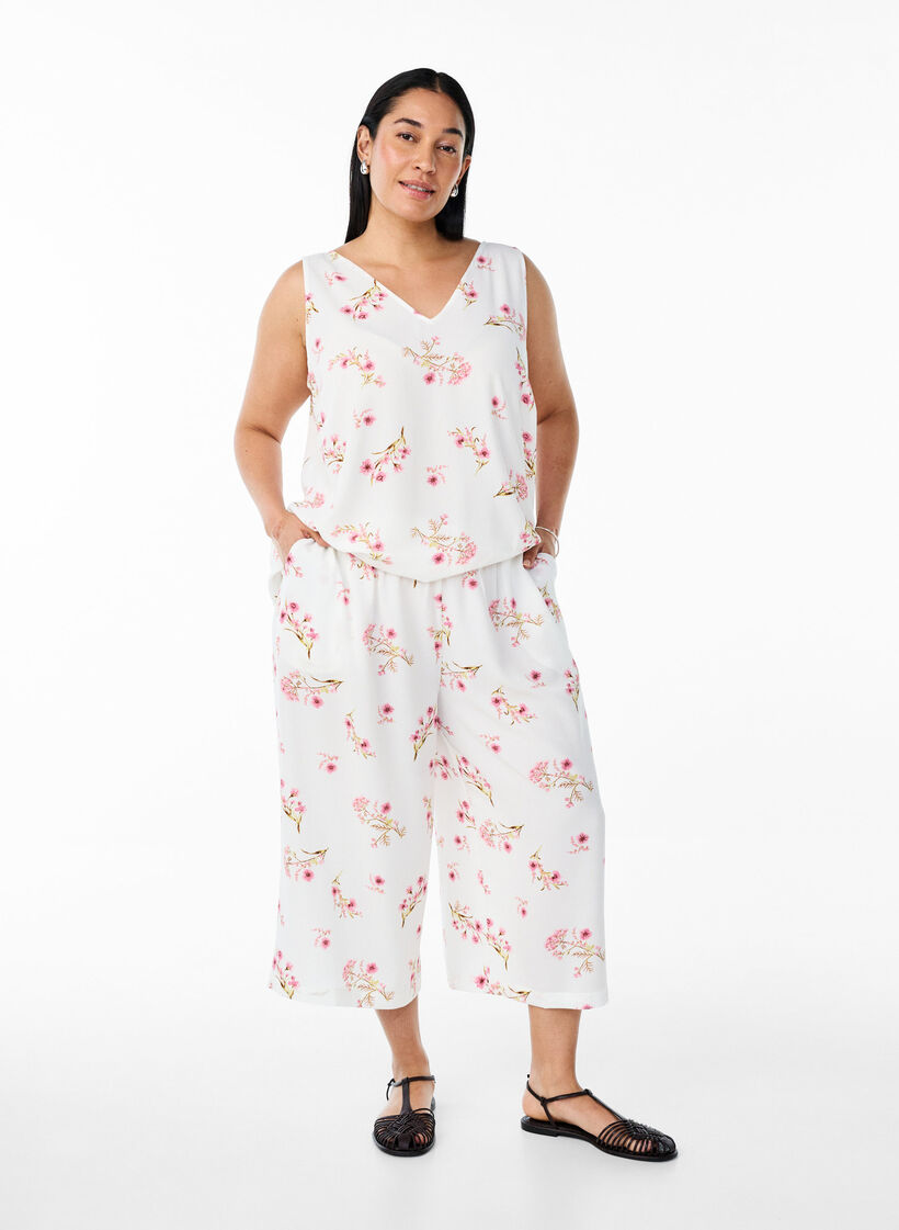 Spodnie culotte z nadrukiem, Biały, Model image number 0