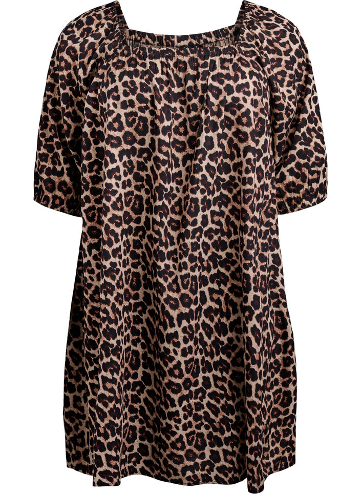 Plazowa sukienka z wiskozy z nadrukiem, Beżowy, Packshot image number 0