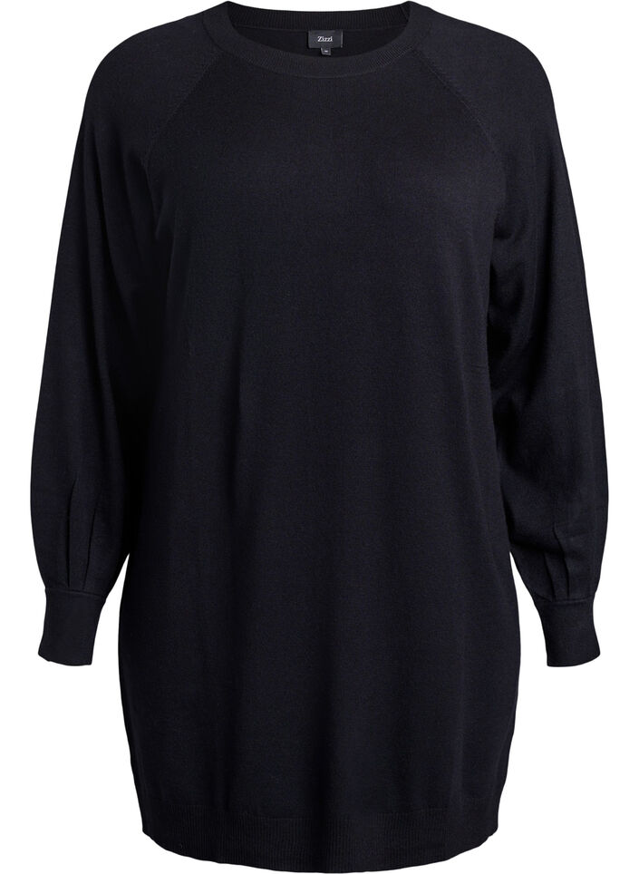 Krótka dzianinowa sukienka z rekawami raglan, Czarne, Packshot image number 0