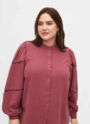 Bluzka koszulowa z szydelkowymi detalami, Dry Rose, Model image number 2