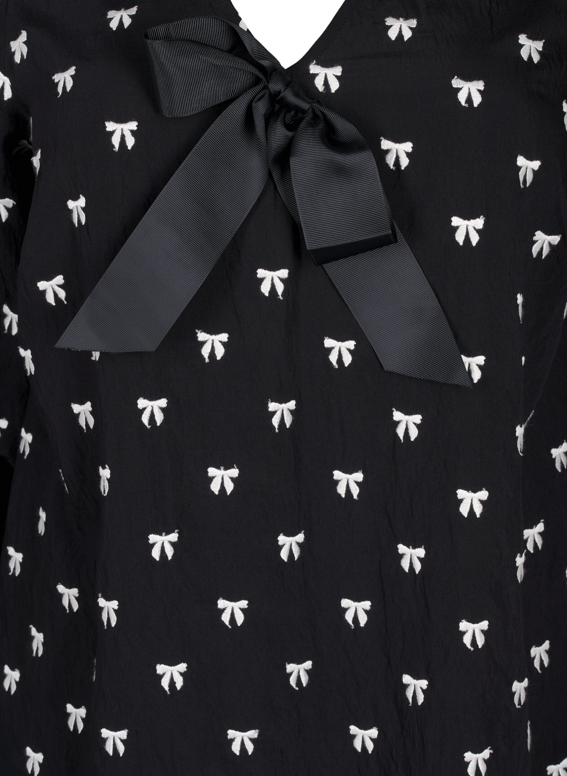 Zizzi Bluzka z kokardkami i rekawami 3/4, Black White Bow, Packshot image number 2