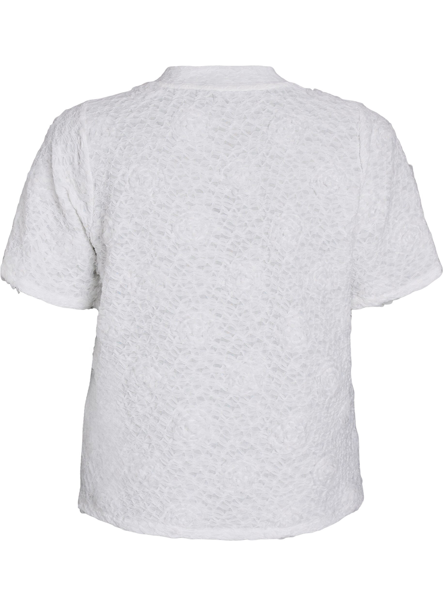 Zizzi Bluzka z kwiatami 3D i kr&oacute;tkimi rekawami, Biały, Packshot image number 1