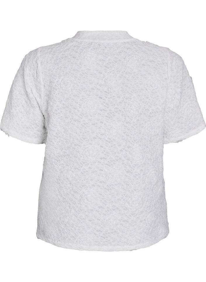 Bluzka z kwiatami 3D i krótkimi rekawami, Biały, Packshot image number 1