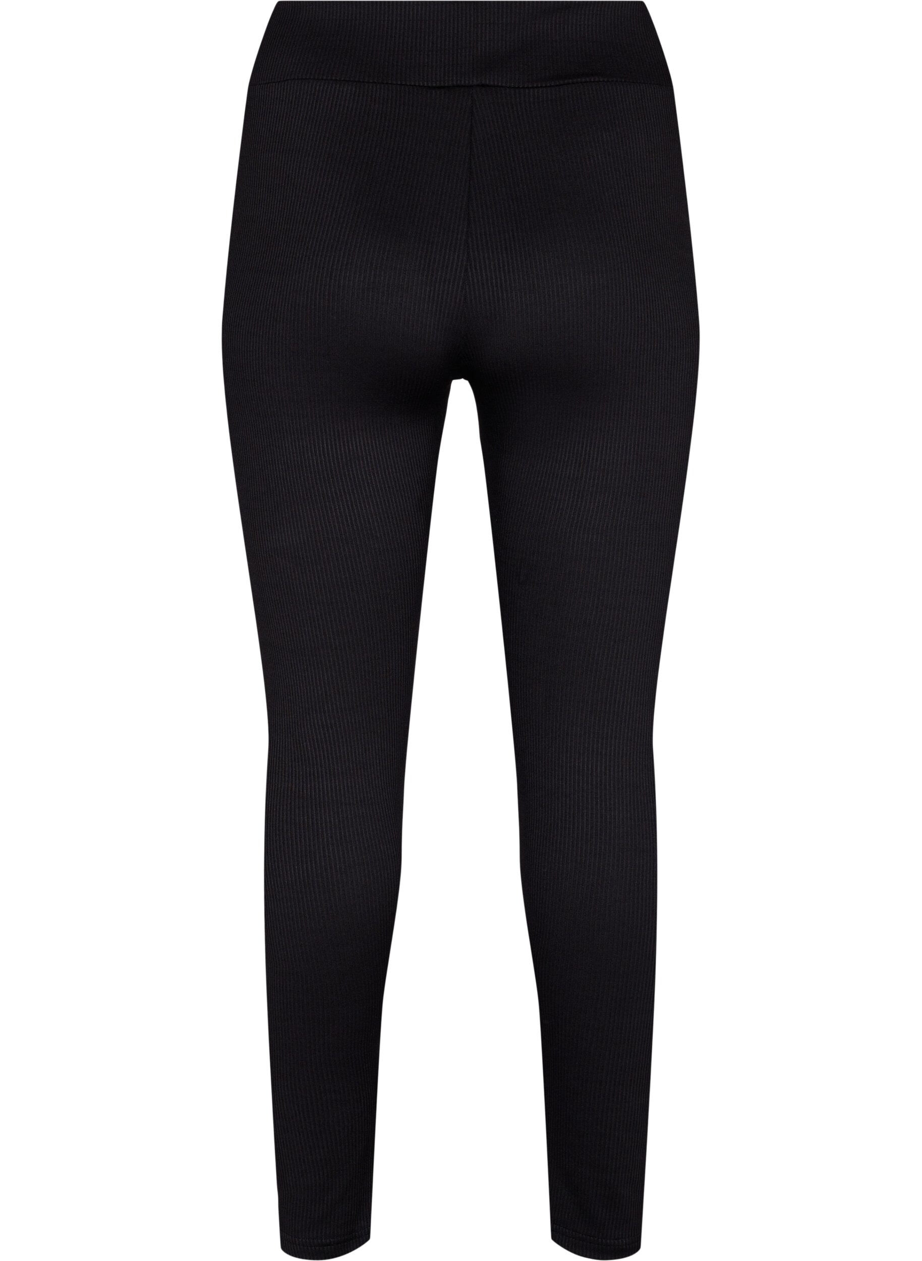Zizzi Leggings with stretch and ribbed structure, Black, Packshot image number 1