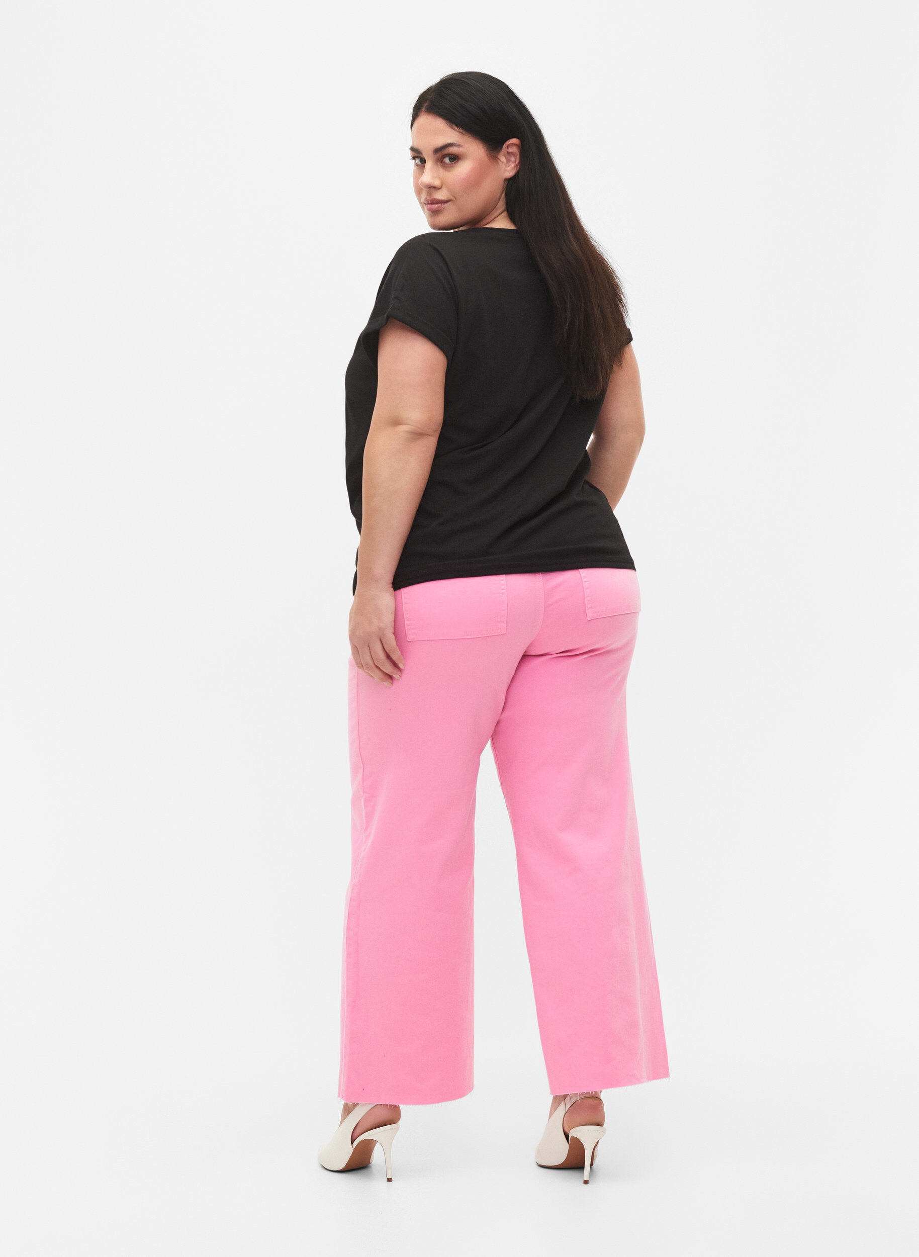 Zizzi 	 Flared jeans with high waist, Pink, Model image number 1