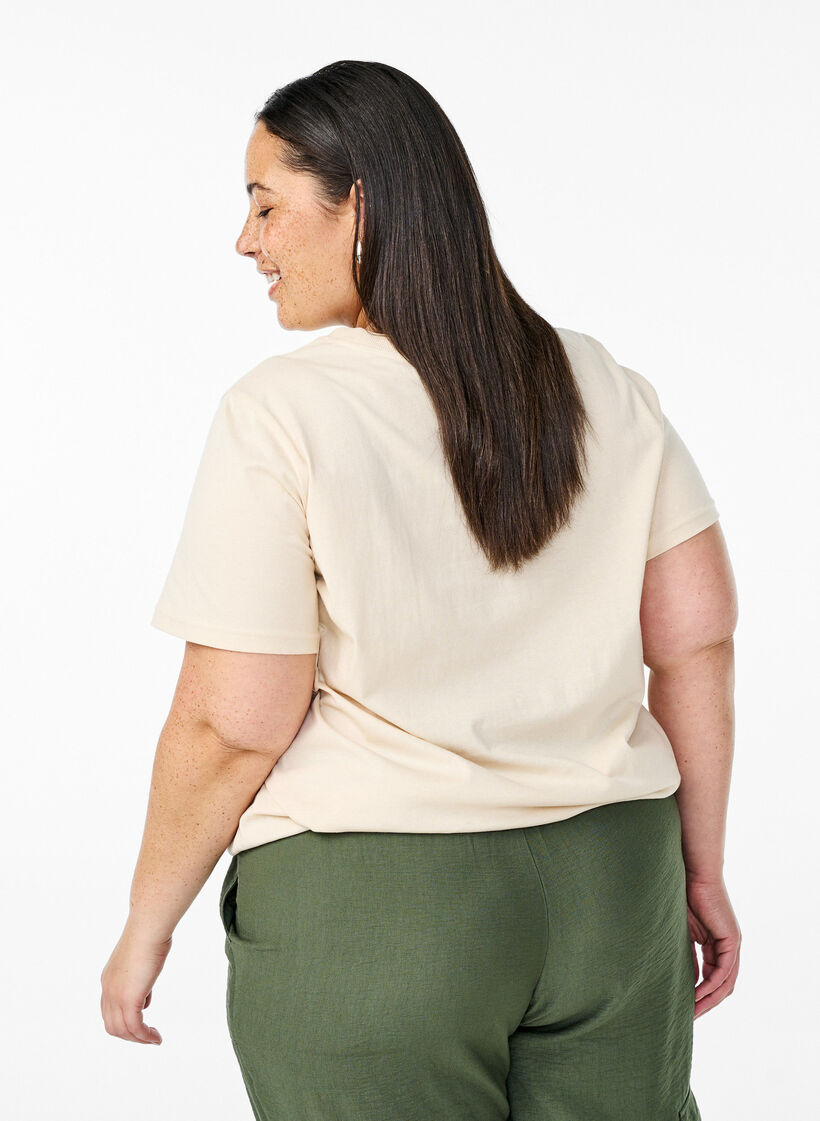 Bawelniana koszulka z nadrukiem, Beżowy, Model image number 2