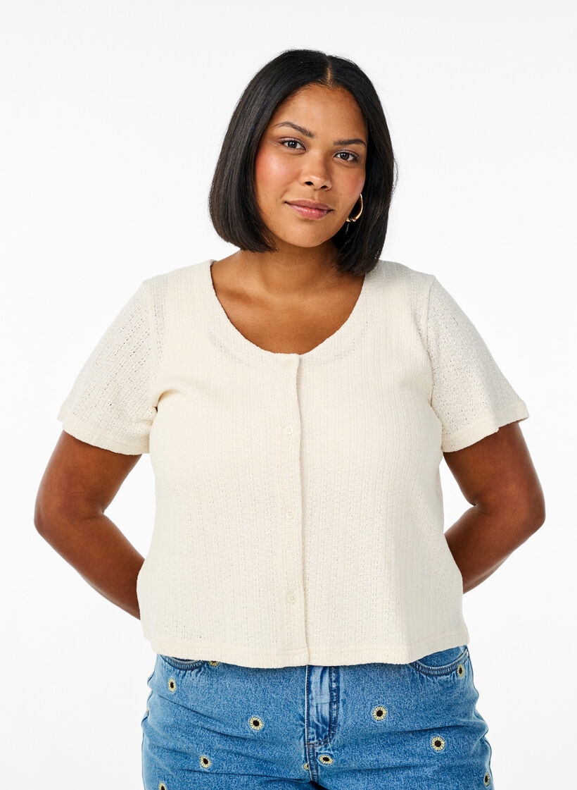 Jersey cardigan with short sleeves, Vanilla, Model image number 0
