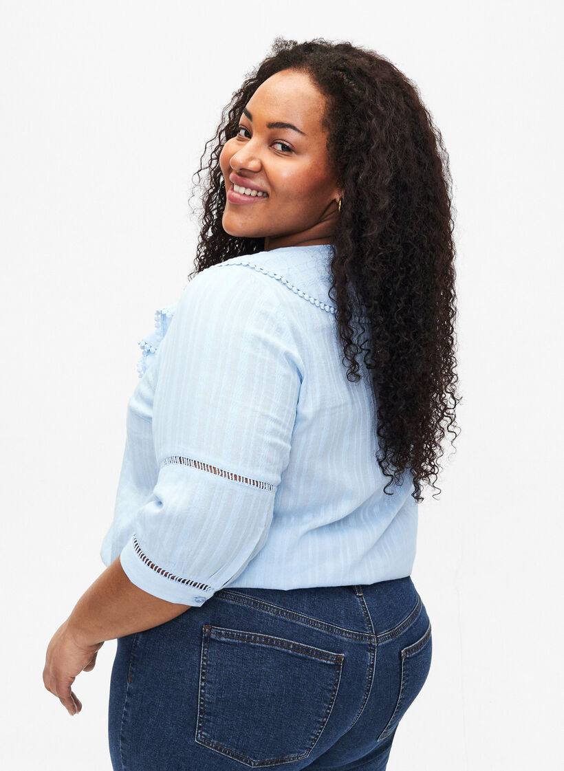 Bluzka z rekawem 3/4 i koronka, Chambray Blue, Model image number 1