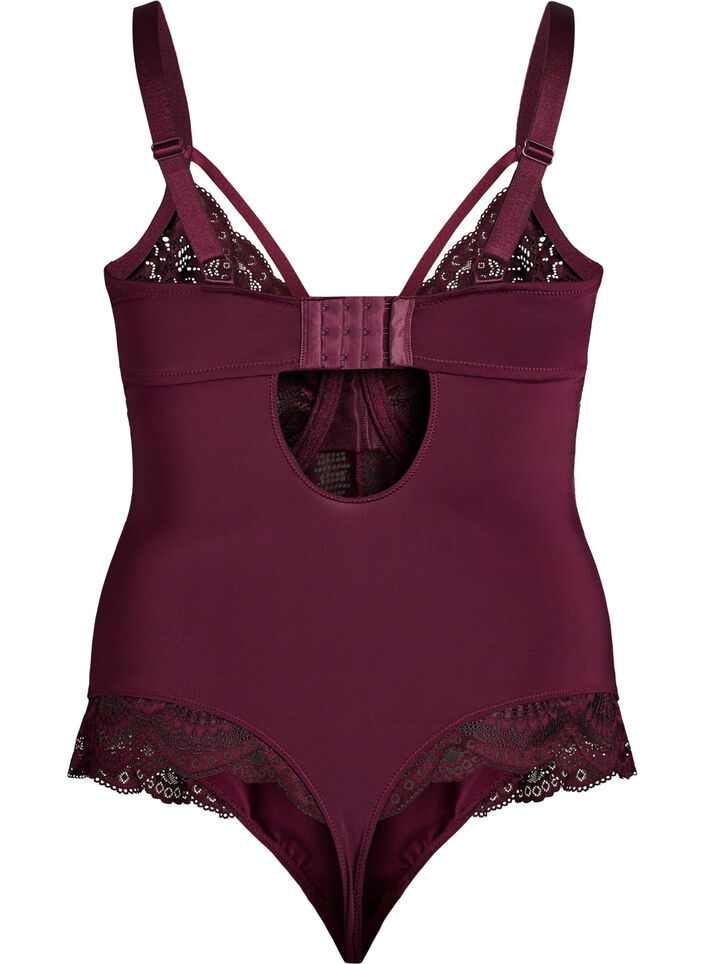 Koronkowe body z fiszbinami i ozdobnymi paseczkami, Czerwony, Packshot image number 1