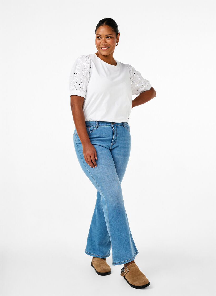  Bluzka z bawelny organicznej z rekawami z haftem angielskim, Bright White, Model image number 2