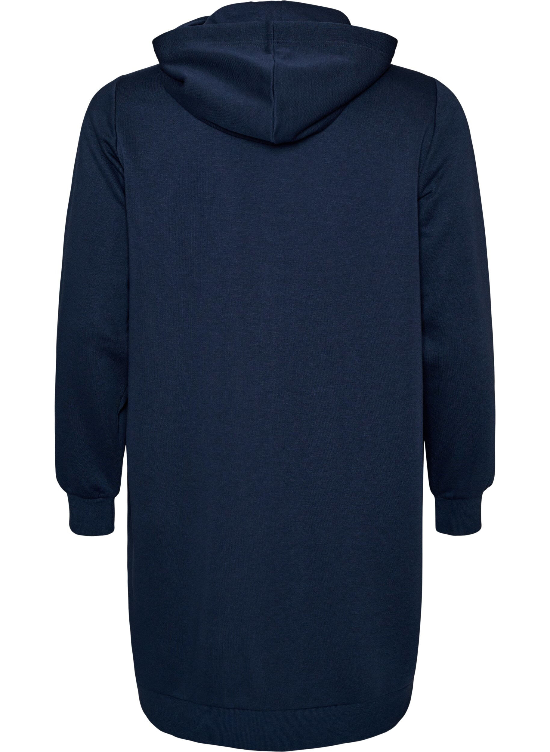 ZizziDluga bluza z kapturem, zamkiem blyskawicznym i kieszeniami, Niebieskie, Packshot image number 1
