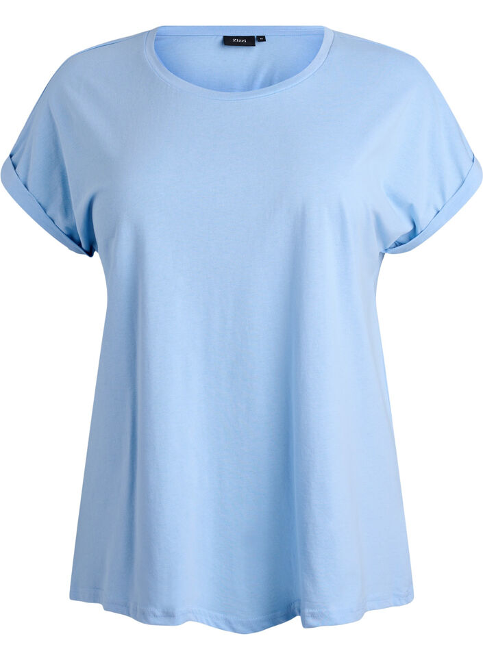 T-shirt z kr&oacute;tkim rekawem w mieszance bawelny, Niebieskie, Packshot image number 0