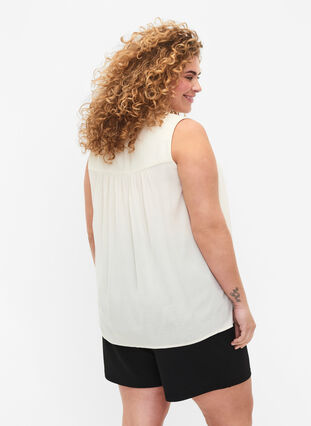 Wiskozowa bluzka bez rekawów z szydelkowym detalem, Bone White, Model image number 1